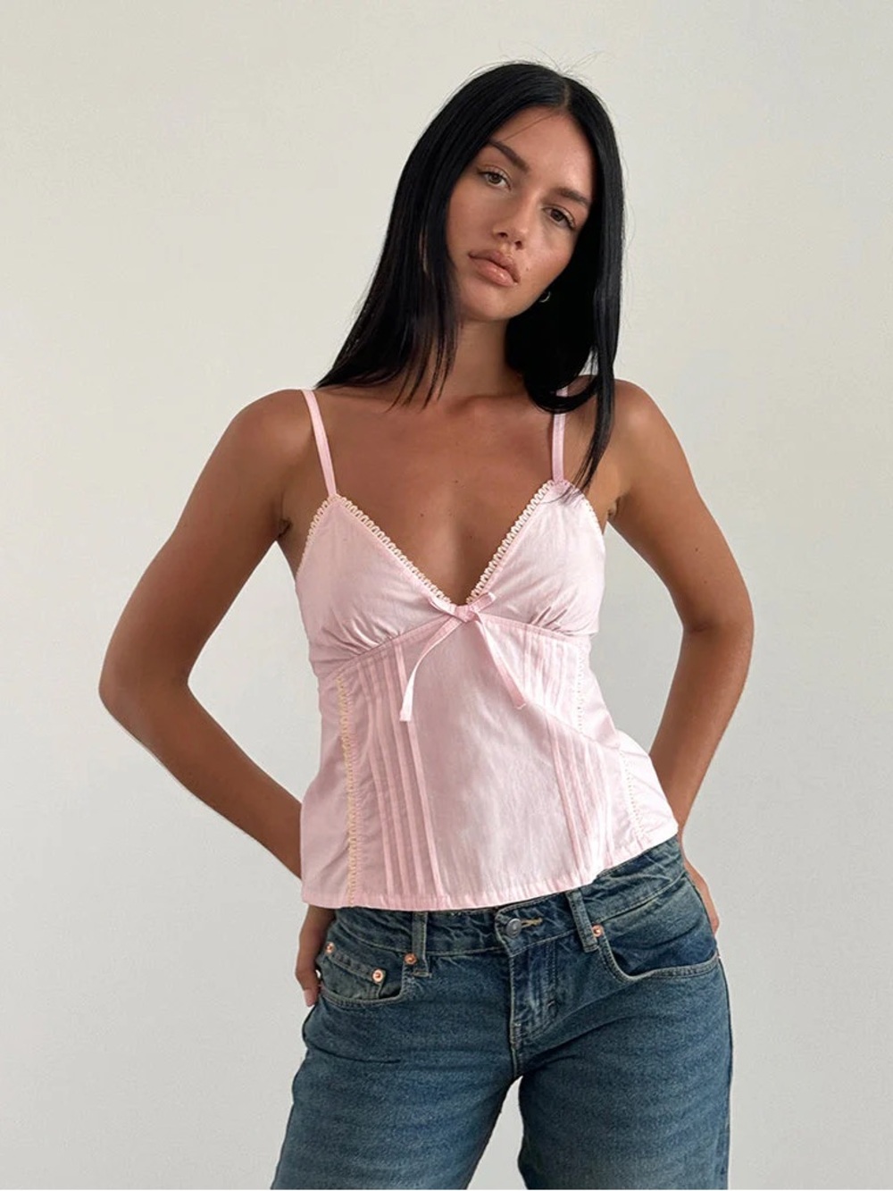 Motel Rocks Pale Pink Lace-Trim Camisole